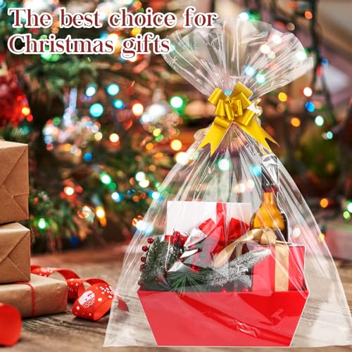 Red Gift Basket Set 10 Pack - Thick Kraft, Includes Bows & Bags