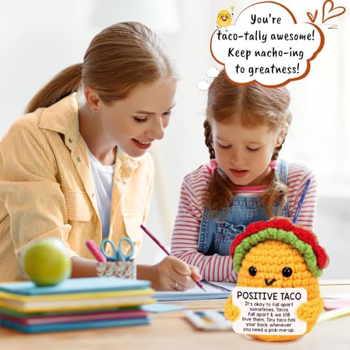 Handmade Positive Crochet Taco with Inspirational Card - Desk Decor Gift
