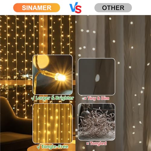 SINAMER LED Curtain String Lights 6.6x6.6ft USB Warm White