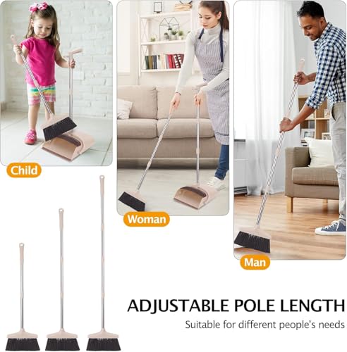 Upright Broom and Dustpan Set with Adjustable Long Handle & Built-In Comb