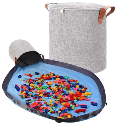 XXL Toy Storage Organizer with Large Detachable Play Mat – Gray Fabric Bin
