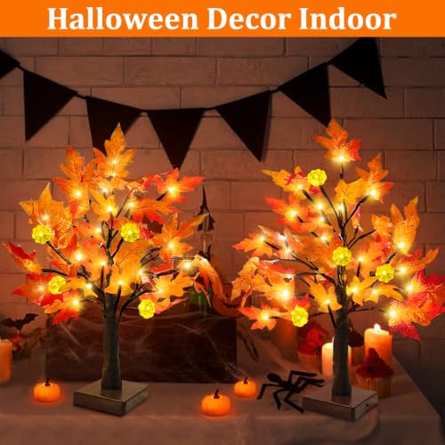 Prelit Fall Maple Tree Decor - 18 Inch, 2 Pack with Timer & LEDs