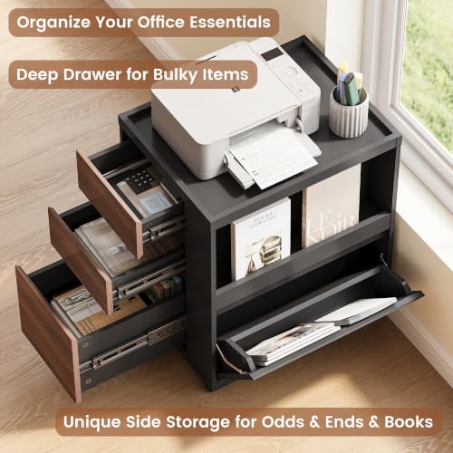 3-Drawer Mobile File Cabinet with Side Storage and Printer Stand