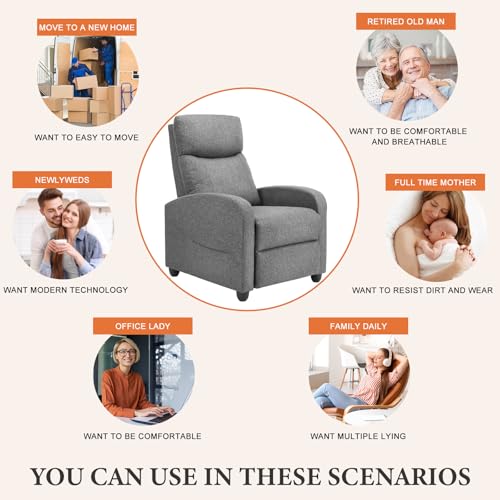 Fabric Recliner Chair with Lumbar Support for Living Room, Gray