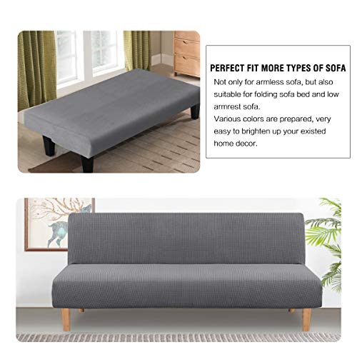 Stretch Armless Futon Cover - Jacquard Elastic Sofa Bed Slipcover, Gray