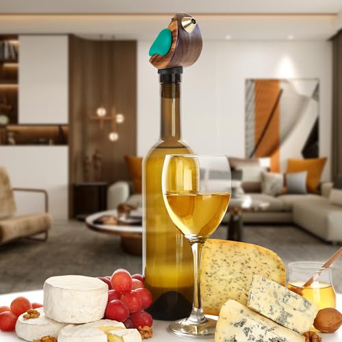 Singing Bird Wine Bottle Pourer - Turquoise Acacia Wood Spout
