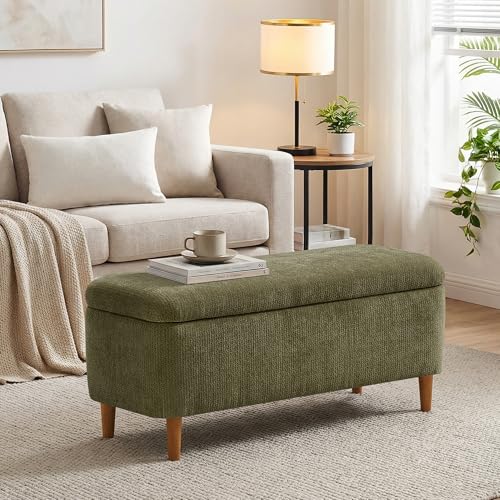 39.4-Inch Upholstered Storage Ottoman Bench with Wooden Legs