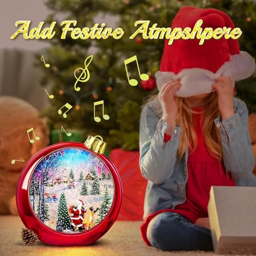 Lighted Santa Christmas Snow Globe Lantern with 8 Songs & Timer, 8.7"
