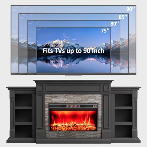 Naice 80" Electric Fireplace with Mantel TV Stand for Living Room |