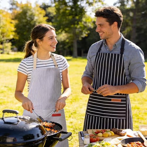 Adjustable Bib Aprons with 2 Large Pockets - 2 Pack, Cotton-Polyester Blend