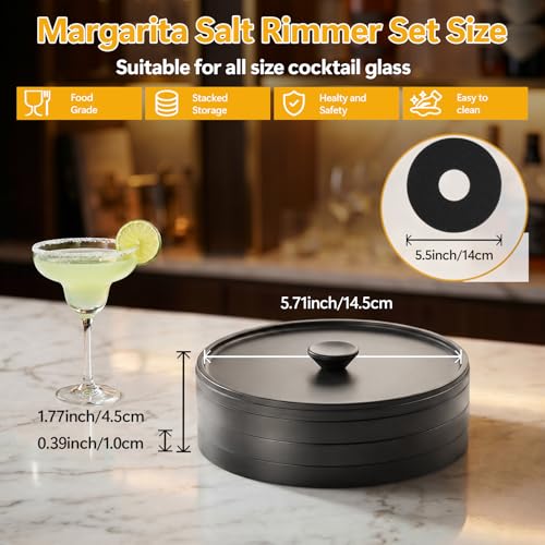Mingting 3-Tier Black Margarita Salt Rimmer Set with Lid, Stackable Cocktail Garnish Organizer