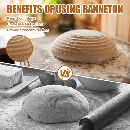 9-Inch Round Rattan Banneton Bread Proofing Basket Set of 2 with Liners