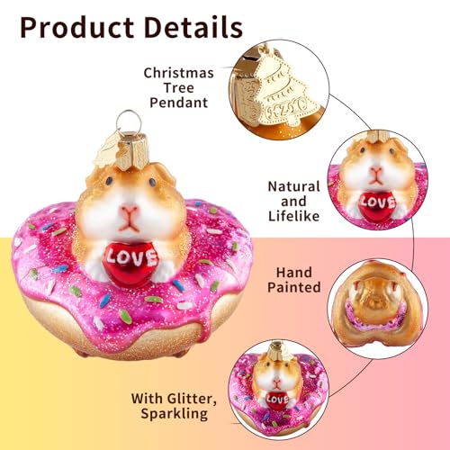 Guinea Pig Glass Christmas Ornament - Hand-Painted Love Donut Tiny Cute