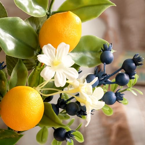 4 Pack Artificial Lemon Picks with Blueberries and Eucalyptus - 12"