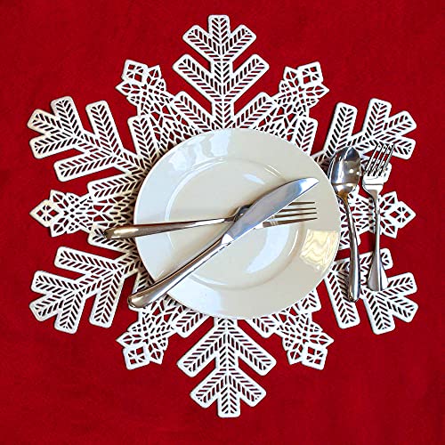 15x17in Vinyl Metallic Christmas Placemats Hollow Out Snowflake Silver - Set of 6 (Snowflake B Silver)