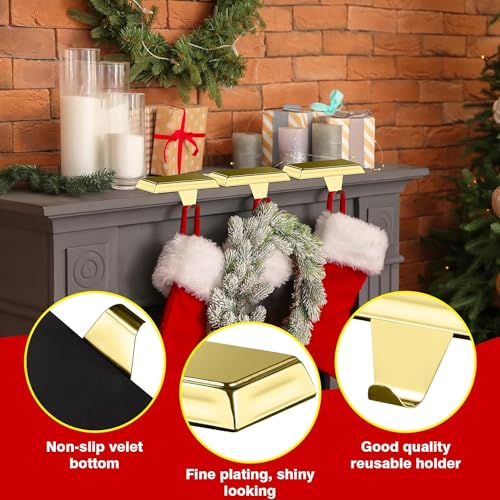 Christmas Stocking Holder Bases - 2 Pack Gold Metal Mantel Hangers