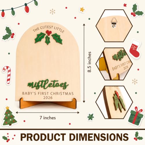 Kingduhu The Cutest Little Mistletoes Baby's First Christmas 2025 Footprint Board - Xmas FootPrint (Personalized Nursery Photo Prop, Wooden Keepsake)