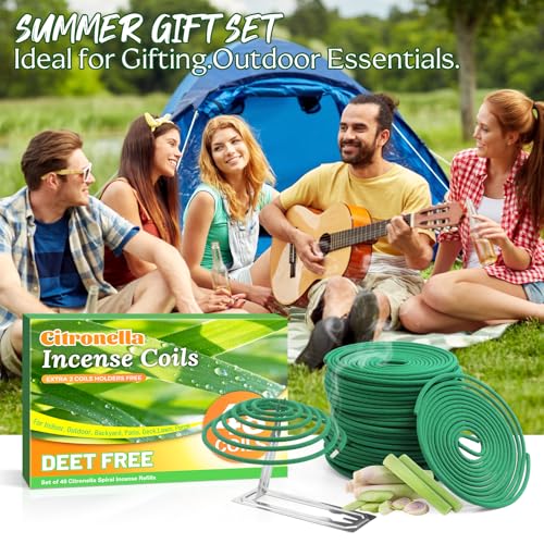 Citronella Incense Coils, 48-Pack with Holder for Outdoor & Indoor Use