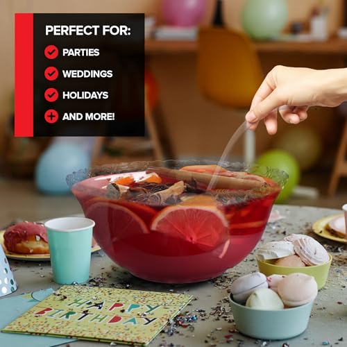 8-Quart Large Plastic Punch Bowl Set with Ladle - Crystal Clear