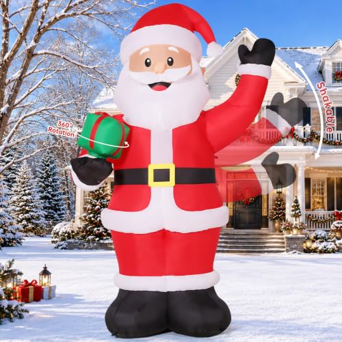 8FT Santa Inflatable Christmas Decor with Rotating Gift & Lights