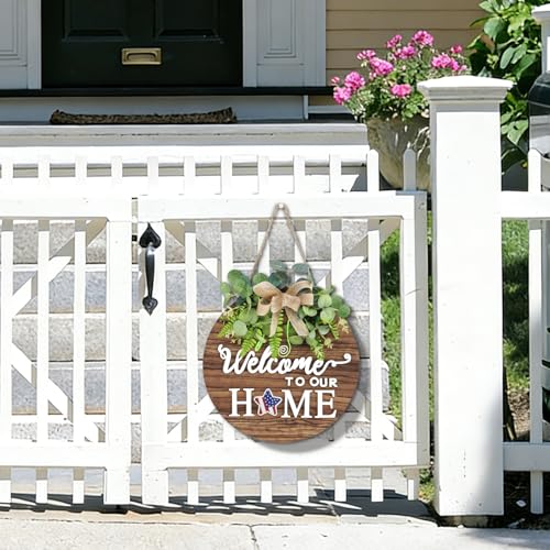 Interchangeable Seasonal Welcome Sign - 12-Inch Round Wooden Front Door Decor