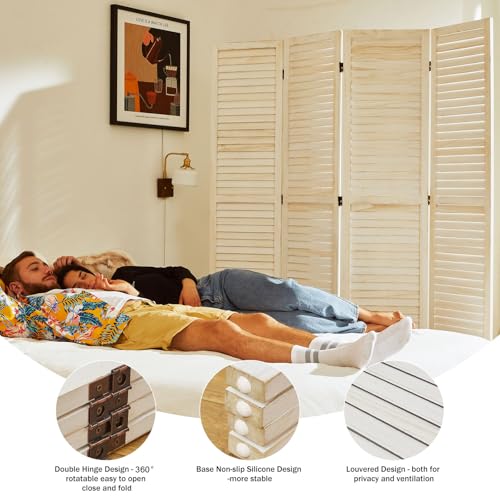 4-Panel Wood Room Divider, Folding Privacy Screen for Home Office & Bedroom