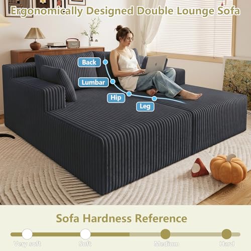 71-Inch Oversized Corduroy Double Chaise Lounge Chair with Pillows
