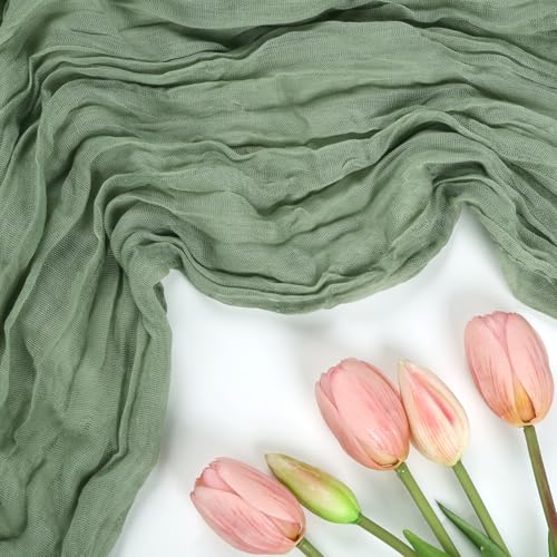 6 Pack Sage Green Cheesecloth Table Runners, 23 x 120 Inch Boho Gauze Fabric