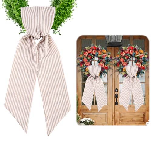 2 Pack Brown Stripe Wreath Sash for Front Door Monogram Embroidery