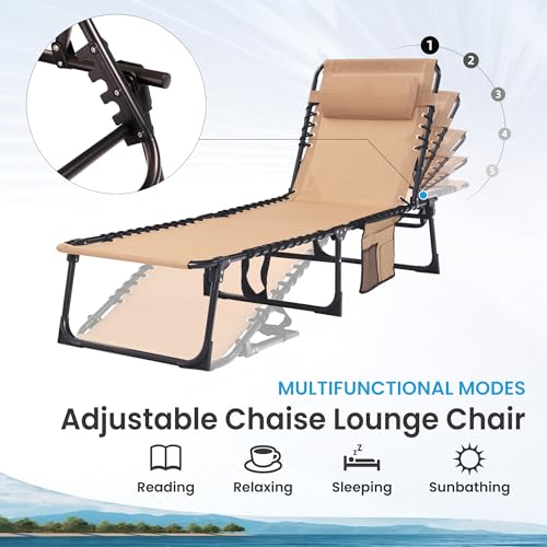2-Pack Adjustable Folding Chaise Lounge Chair with Pillow - 400lbs Capacity