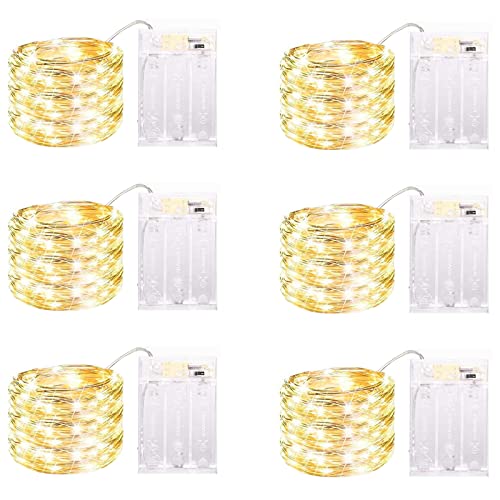 Yisiten 6 Pack 13ft 40LED Battery-Operated Fairy Lights with Timer, Warm White, IP44 Waterproof