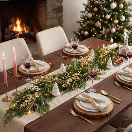 Sousi 24 Pack Gold Glitter Berry Stem - Christmas Glitter Twig Ornaments for Tree & Wreath, Holiday Decor