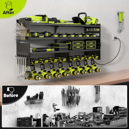 Heavy Duty Power Tool Organizer Wall Mount with Charging Station