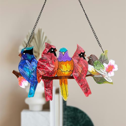Cardinal Stained Glass Window Hanging Suncatcher - 12.8x16.9 in, Bird Lover Gift by DASTOLL
