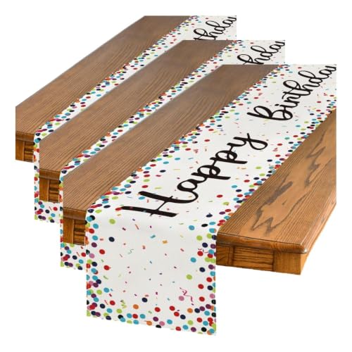 Artoid Mode 13x72 Inch Polka Dot Beige Happy Birthday Table Runner (Pack of 3)