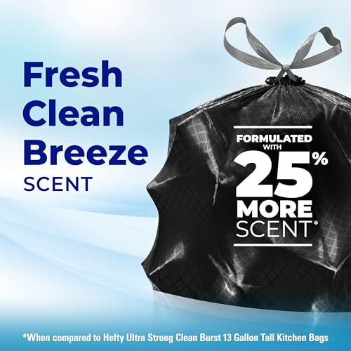 13 Gallon Black Kitchen Trash Bags with Drawstring, Odor Control - 80 Count