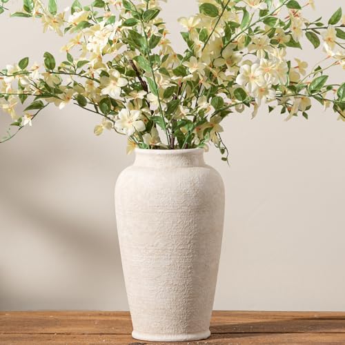 Large Ceramic Flower Vase - 11" Tall Rustic Farmhouse Table Decor