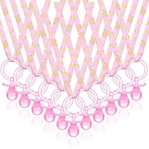 60 Piece Baby Shower Pacifier Necklace Set - Pink and Gold Party Favors