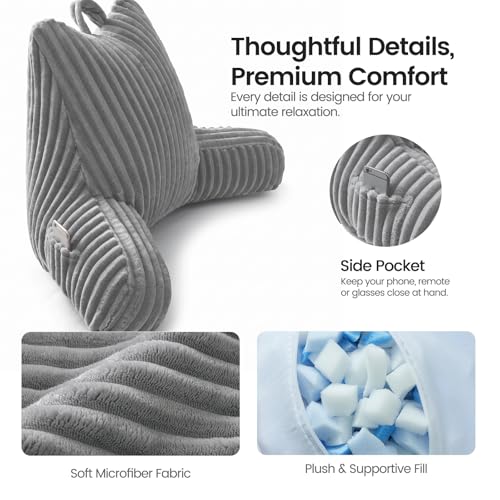 Adjustable Reading Pillow with Memory Foam Support - Plush Grey