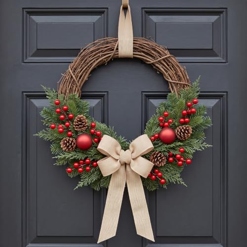 Lovemoon 70 Pcs Artificial Pine Branches Red Berry Stems Christmas Greenery