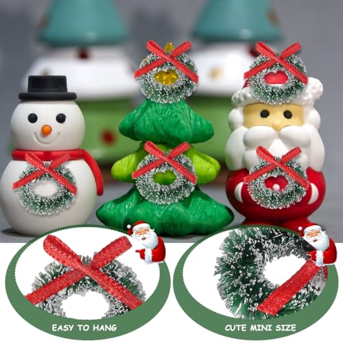 24 Pack Mini Christmas Wreaths - 1.18in Hanging Craft Wreaths for Dollhouses & Decor