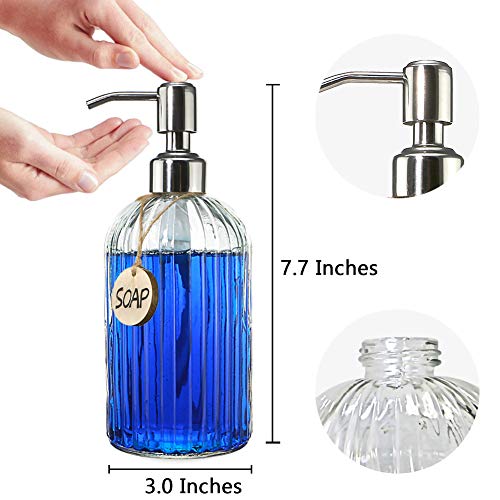 JASAI 18 oz Clear Glass Soap Dispenser with Rust Proof Stainless Steel Pump