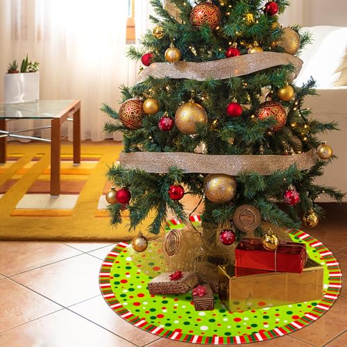 48-Inch Velvet Christmas Tree Skirt with Polka Dots & Striped Trim