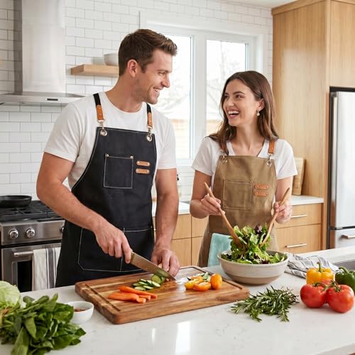 Cotton Canvas Chef Apron with Pockets - Adjustable Cross Back Bib