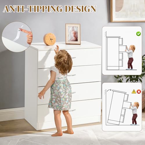 Modern 4-Drawer Dresser, White Minimalist Storage Chest for Bedroom