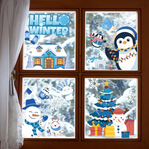 Xzentira Winter Window Clings Set - Reusable Double-Sided Christmas Decals, 8 Sheets