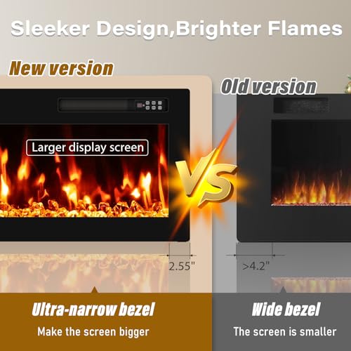 72-Inch Recessed Wall Mounted Electric Fireplace Ultra Thin Linear Insert