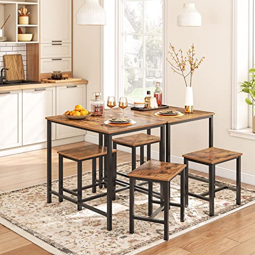 3-Piece Industrial Dining Table Set with Two Stools - Rustic Brown