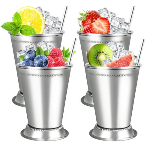 ETCYAOXIN 4 Pcs Stainless Steel Mint Julep Cups, 12oz Silver Cocktail Glasses Set