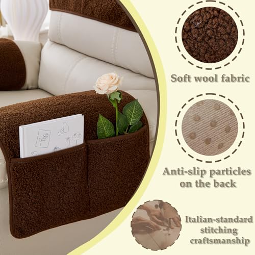 Armrest Covers Set of 3 - Non-Slip Recliner Protector with Pockets